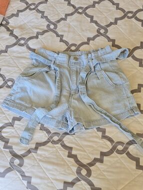 American Eagle Outfitters Light Blue Pinstripe High-Waist Paperbag Shorts